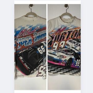 Vintage Jeff Burton #99 Nascar White Purple Lightning Bolts Graphic Tshirt AOP